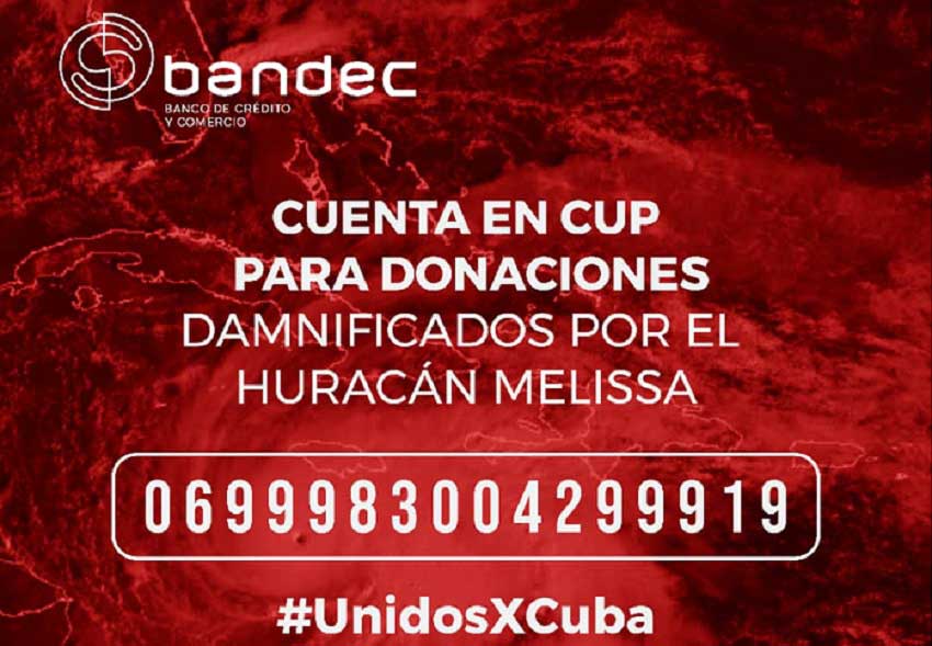 Cuenta bancaria especial para apoyo a víctimas de huracán Melissa.