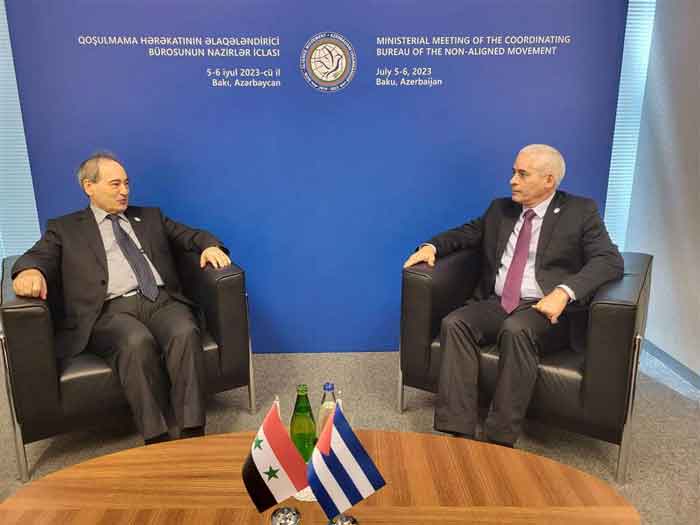 Syrian Foreign Minister Faisal Al-Mekdad and Cuban First Deputy Foreign Minister Gerardo Peñalver met in Baku