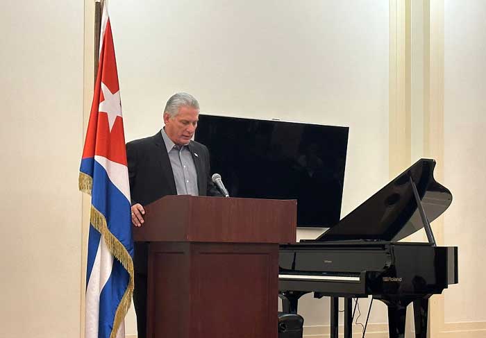 Encuentro del presidente Miguel Díaz-Canel con más de un centenar de emigrados, en la sede de la Misión de Cuba ante la ONU