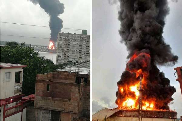 Intense oil fire in Matanzas, Cuba