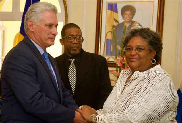 Cuban President Miguel Díaz-Canel on Monday met Prime Minister Mia Amor Mottley.
