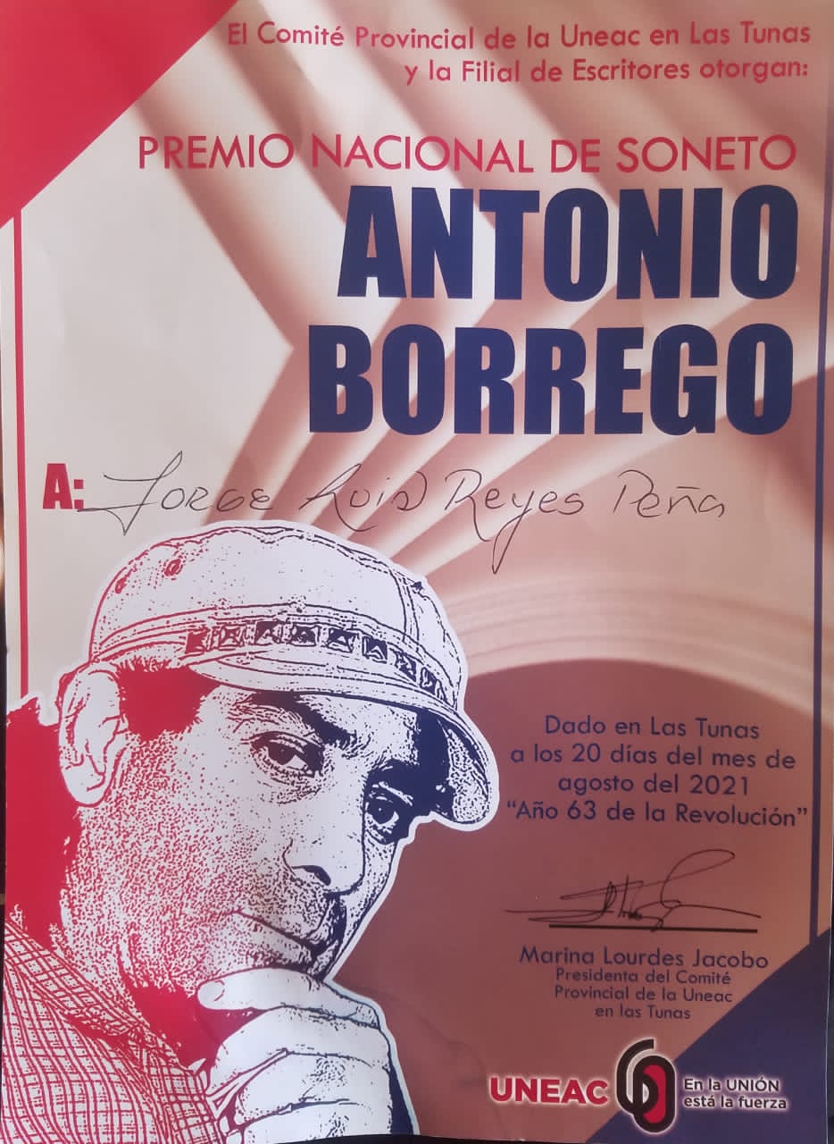 Jorge Luis Reyes Peña, winner of the 1st Antonio Borrego National Sonnet Contest