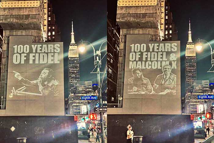  La organización The People’s Forum promovió lumínico en NY, como tributo a Fidel.