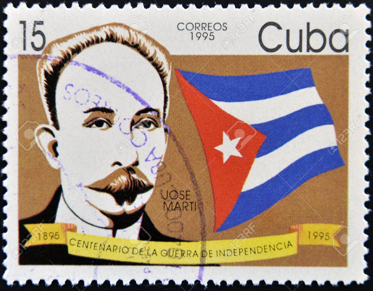 sello impreso en cuba muestra jose marti alrededor del ano 1995