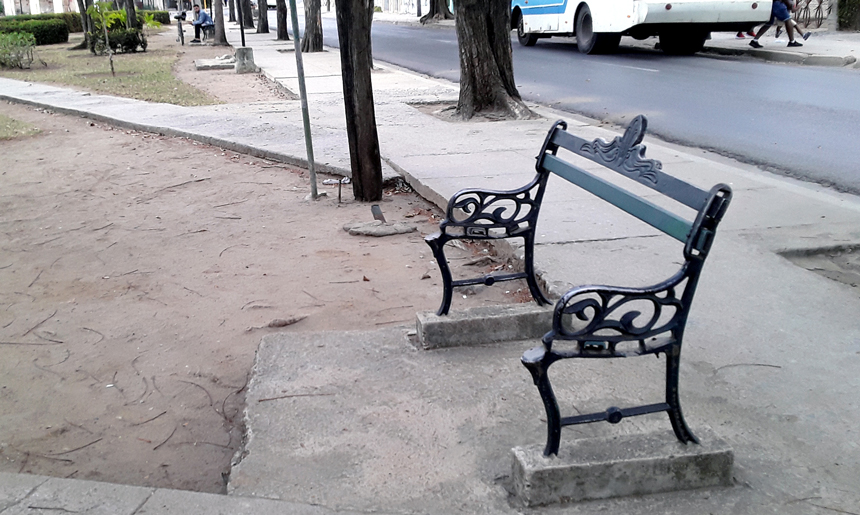 Most of the benches in Calé Plaza have been destroyed several times. Community Services has replaced them and then are destroyed again.