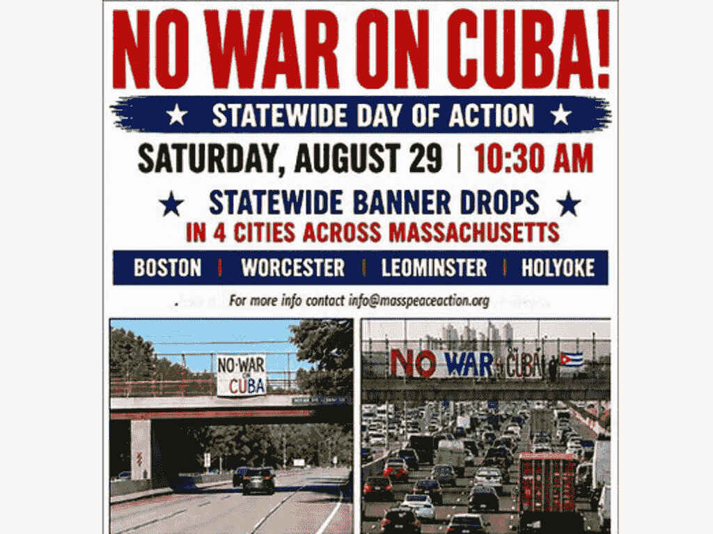 Pancartas en EEUU contra la guerra a Cuba