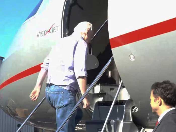 Assange boarded a plane at Stansted Airport and left the UK after his release.