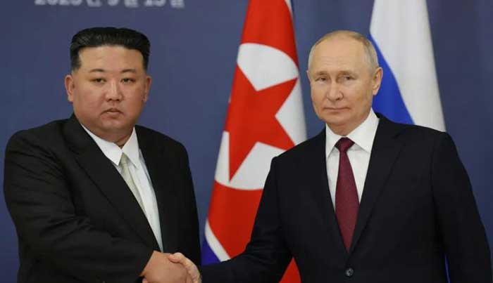 The meeting occurred after both leaders attended the commemorative parade in Beijing, standing on either side of Chinese President Xi Jinping.