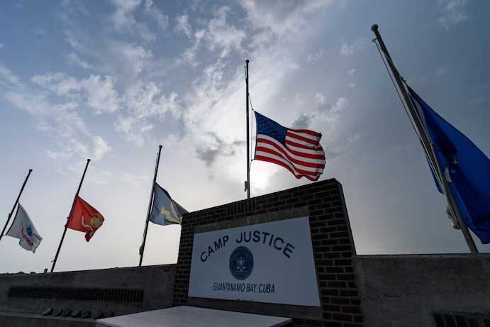 Flags fly at half-mast at Guantanamo Bay Naval Base in Cuba on Aug. 29, 2021. 