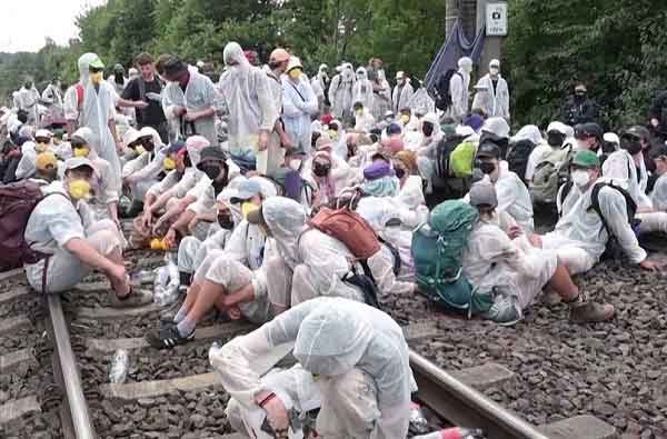 The protesters are seeking to halt the construction of new liquified natural gas terminals along Germany’s coast