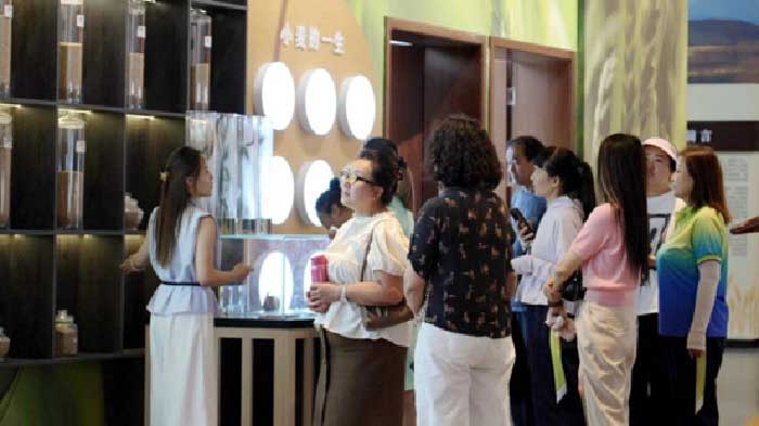Tourists visit the "wheat museum" in Yaozhanzi village.