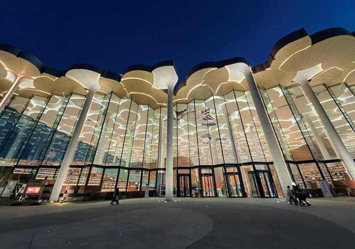The Beijing Library under the night sky.