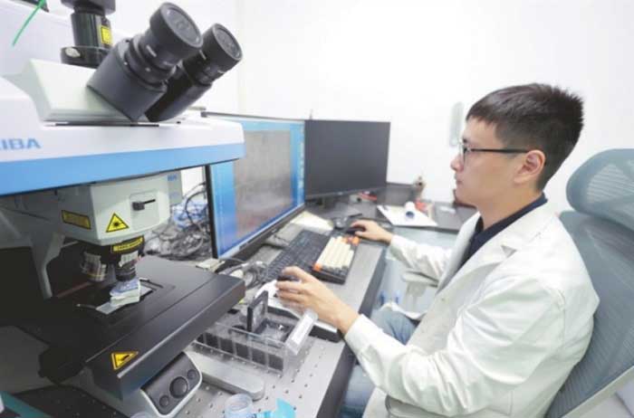 A researcher analyzes the chemical composition of ancient ceramics.