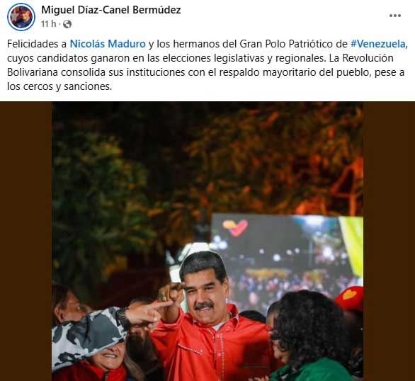 Presidente cubano felicitó a su par venezolano.