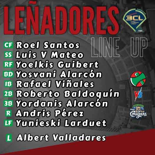 Alineación de los Leñadores vs. Kane County Cougars.