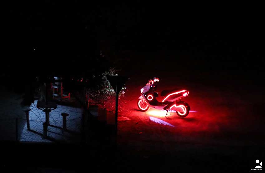 Electric motorcycles have been converted into mobile discos by their owners.