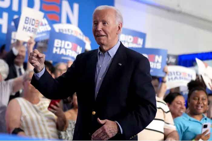 President Joe Biden greets the few supporters he still has left at a campaign rally at Sherman Middle School in Madison, Wis., Friday, July 5, 2024. 