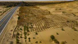 This combo photo contrasts views of the Taklamakan Desert in the Tarim Basin, northwest China's Xinjiang Uygur Autonomous Region, before and after the country's desertification control project in the desert.