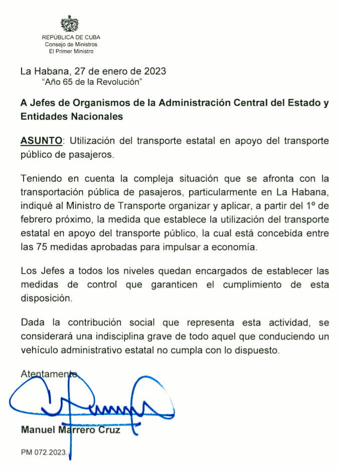 indicacion PM Marrero Transporte