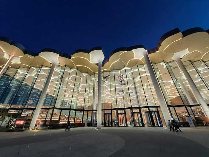 The Beijing library under the night sky.